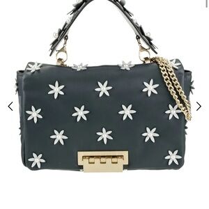 Zac Posen Black Floral Embellished Shoulder Bag